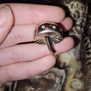Vintage Silver Tone Mushroom Rhinestone Brooch